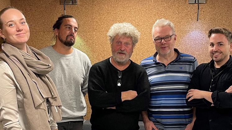 Från vänster: Andrea Gillman, producent på Dunkers kulturhus. Ludvig Duregård, Internationella gatuteaterfestivalen i Halmstad, Ulf Andersson, Internationella gatuteaterfestivalen i Halmstad, Jens Friman Hansen, teaterchef Helsingör teater, Fredrik