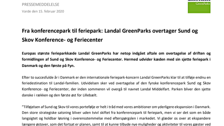 Fra konferencepark til feriepark: Landal GreenParks overtager Sund og Skov Konference- og Feriecenter