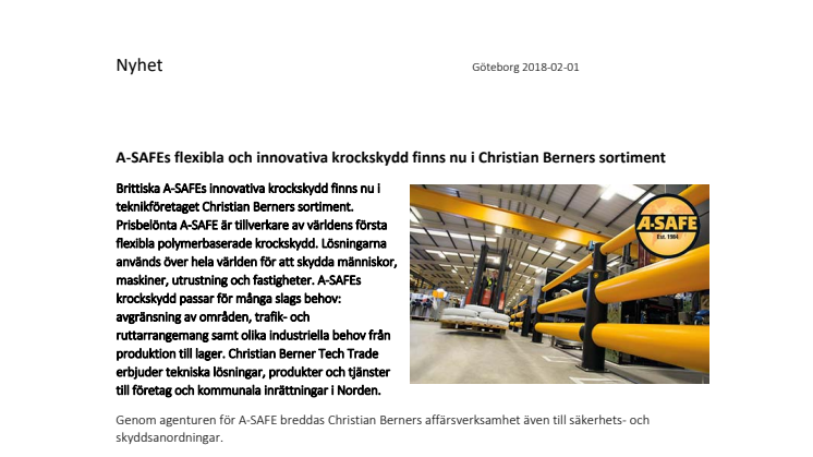 A-SAFEs flexibla och innovativa krockskydd finns nu i Christian Berners sortiment
