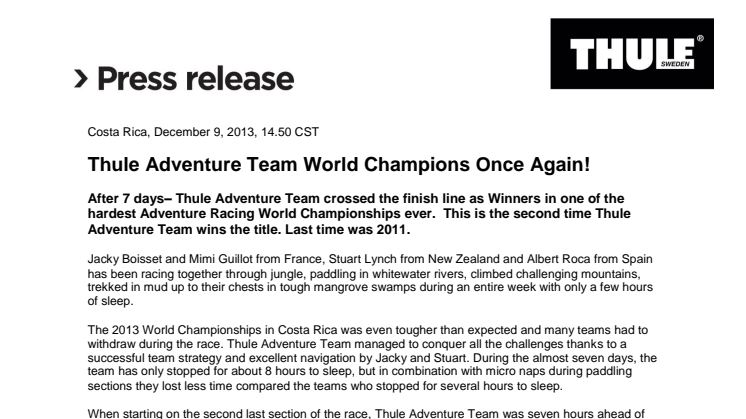 Thule Adventure Team World Champions Once Again! 