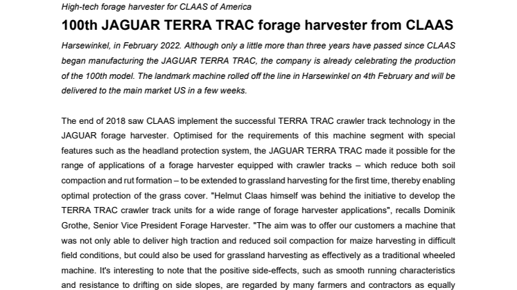 JAGUAR TT-100_pressmeddelande från CLAAS