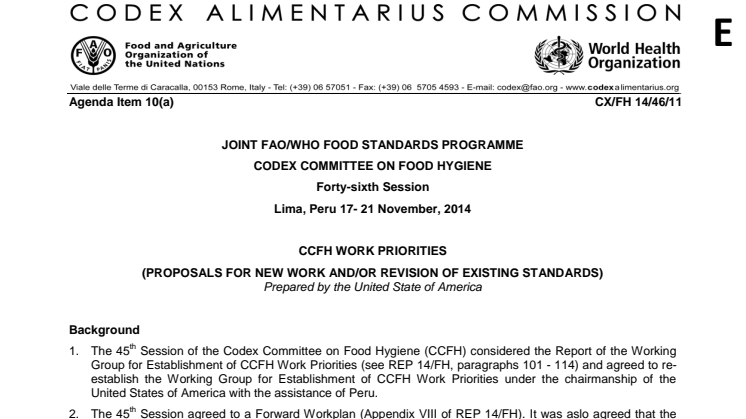 Projektdokument från Codex Committee of Food Hygien