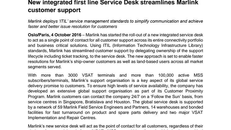 Marlink: New integrated first line Service Desk streamlines Marlink customer support