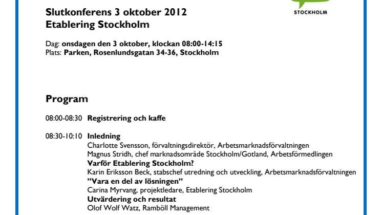 Program för slutkonferensen den 3 oktober