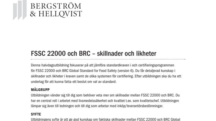 FSSC 22000 och BRC - skillnader och likheter