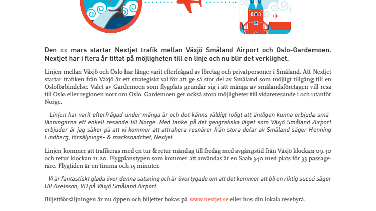 Ny flyglinje med Nextjet mellan Växjö Småland Airport och Oslo Gardemoen