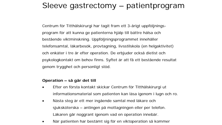 Sleeve gastrectomy – patientprogram