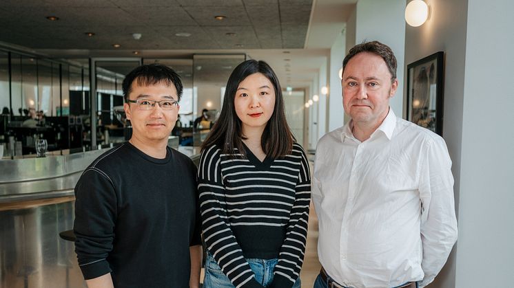 The project team, Research Assistant Mingyu Zhu, Dr Jiayi Jin and Professor Richard Laing are pictured while attending the Future Observatory workshop and presenting their research at the Design Museum, London.