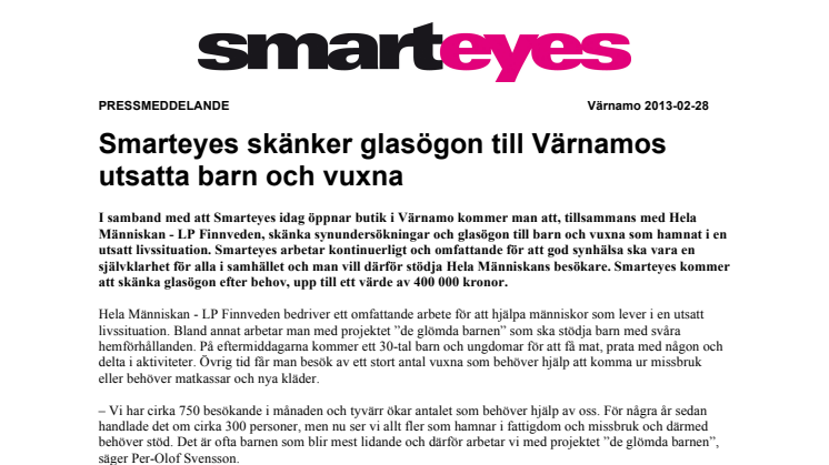 Smarteyes skänker glasögon till Värnamos utsatta barn och vuxna