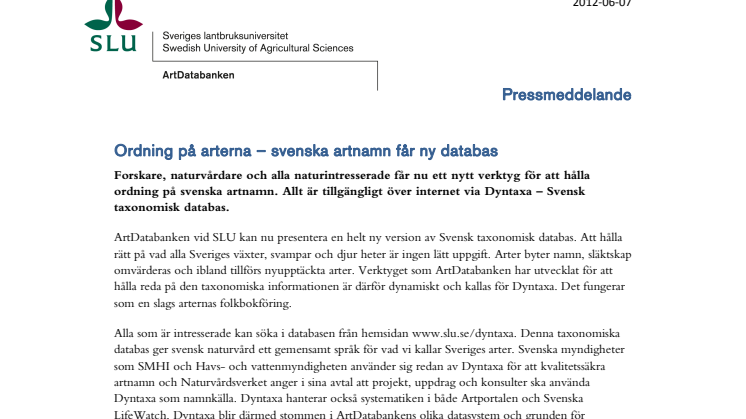 Ordning på arterna – svenska artnamn får ny databas