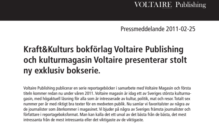 Kraft&Kulturs bokförlag Voltaire Publishing ger ut ny pocketserie