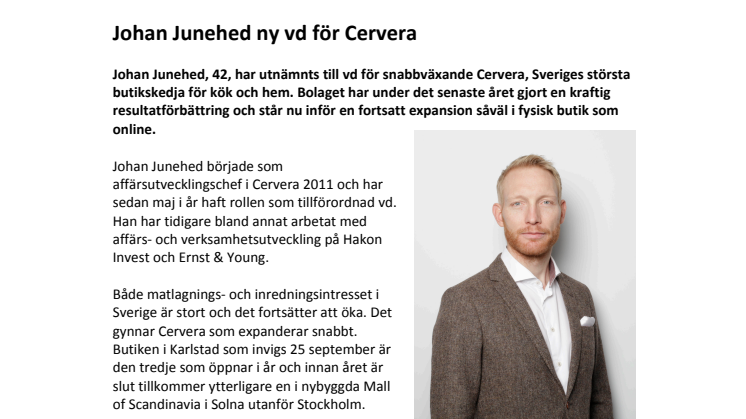 Johan Junehed ny vd för Cervera