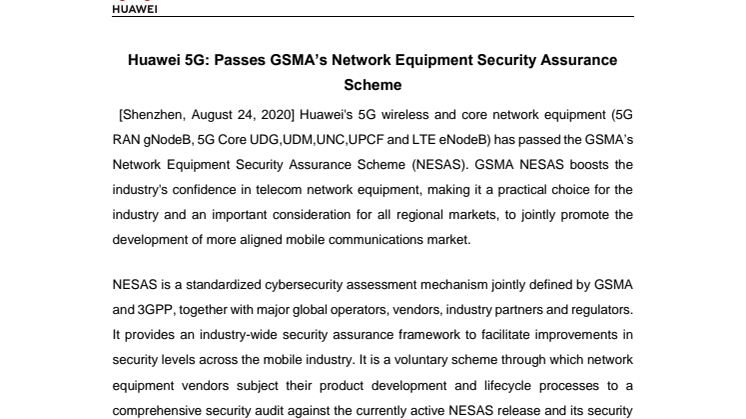 Huawei 5G passes GSMA’s Network Equipment Security Assurance Scheme.pdf