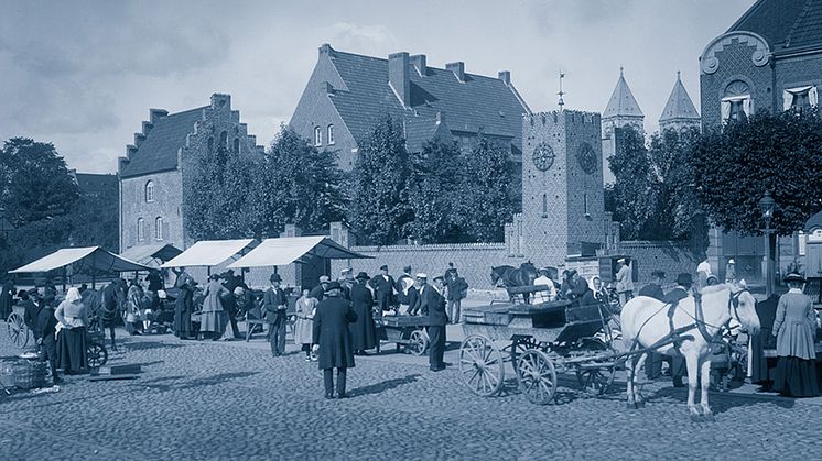 Ett av motiven som från och med 17 juli syns på elskåpen. Här Mårtenstorget. Foto: Universitetsbiblioteket, Lunds universitet, Alvin