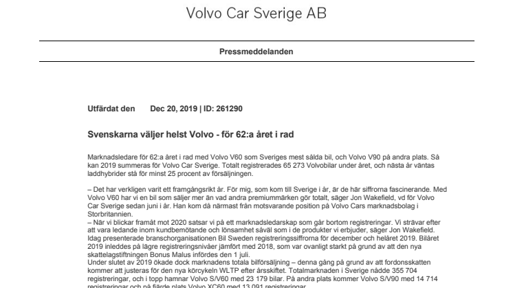 Svenskarna väljer helst Volvo - för 62:a året i rad