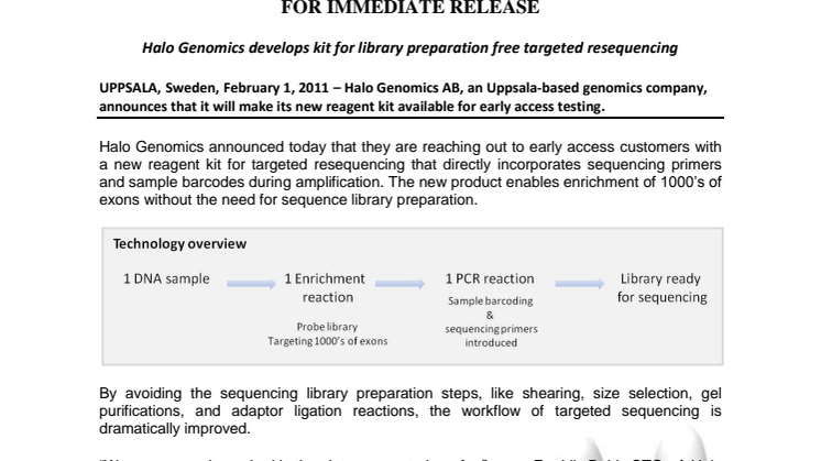 Halo Genomics develops kit for library preparation free targeted resequencing