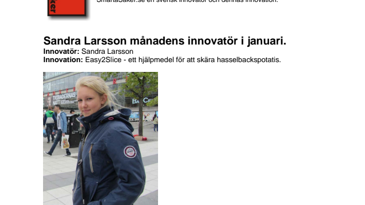 Sandra Larsson månadens innovatör i januari 2015
