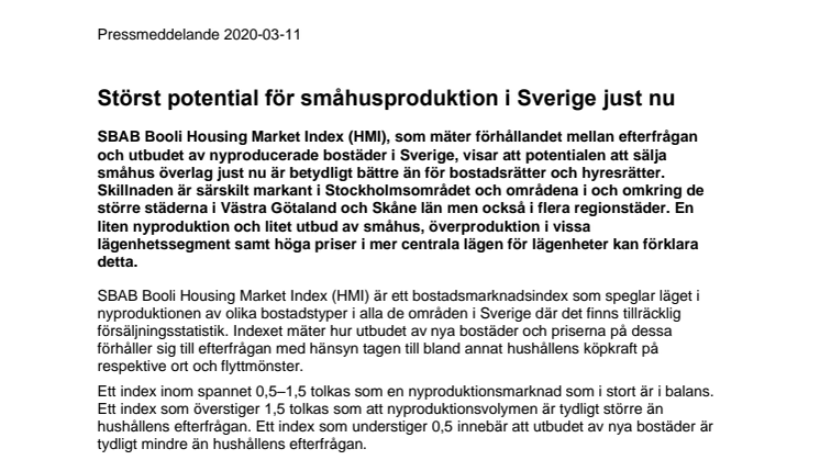 Störst potential för småhusproduktion i Sverige just nu