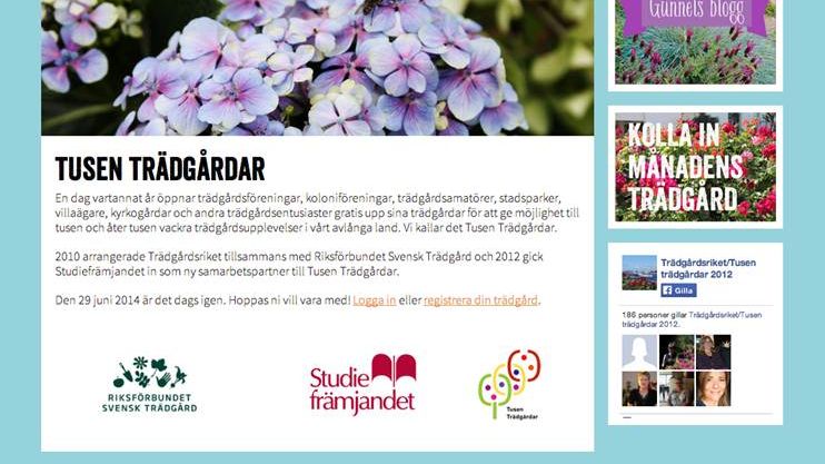 Nya hemsidan Tradgardsriket och ingången till Tusen Trädgårdar