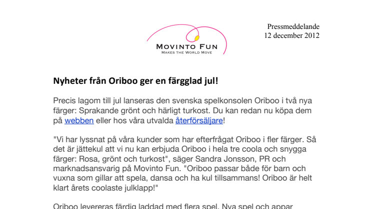 Nyheter från Oriboo ger en färgglad jul!