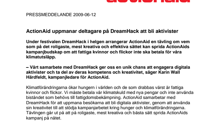 ActionAid uppmanar deltagare på DreamHack att bli aktivister