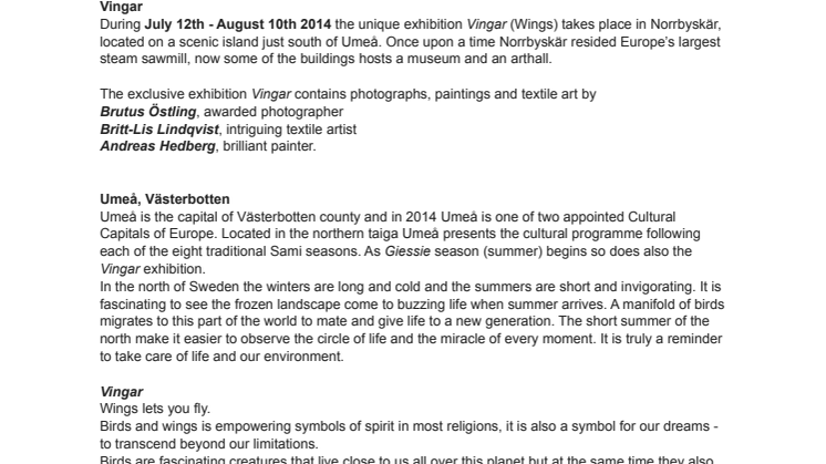Norrbyskär Museum: Vingar - Art / Photo exhibition. Umeå, Cultural Capital 2014. POI