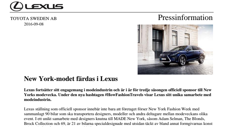 New York-modet färdas i Lexus