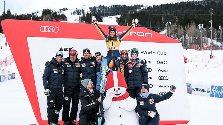 Sara Hector tog en av säsongens pallplatser på hemmaplan i Åre. Foto: Simon Broberg/Ski Team Sweden Alpine