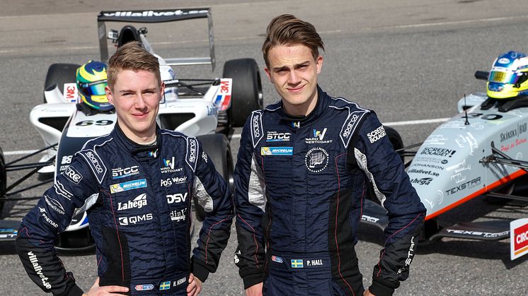 Hugo Nerman (t.v.) och Philip Hall, förhandsfavoriter i Formula STCC Nordic inför STCC-premiären på Ring Knutstorp 5-6 maj.