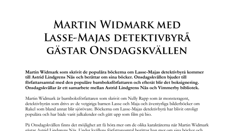 Martin Widmark med Lasse-Majas detektivbyrå gästar Onsdagskvällen