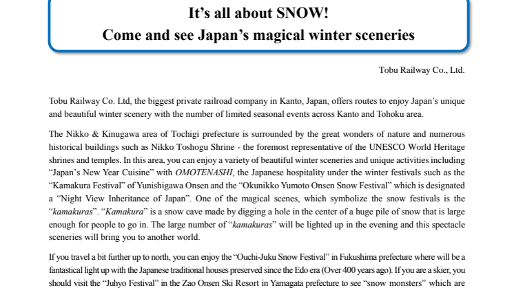 It’s all about SNOW! Come and see Japan’s magical winter sceneries