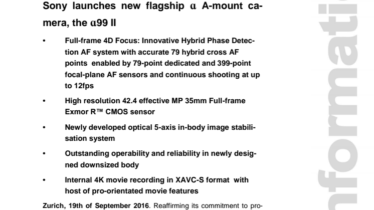 ​Sony launches new flagship ɑ A-mount camera, the ɑ99 II