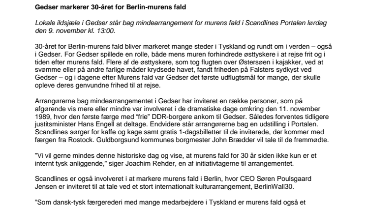 Gedser markerer 30-året for Berlin-murens fald