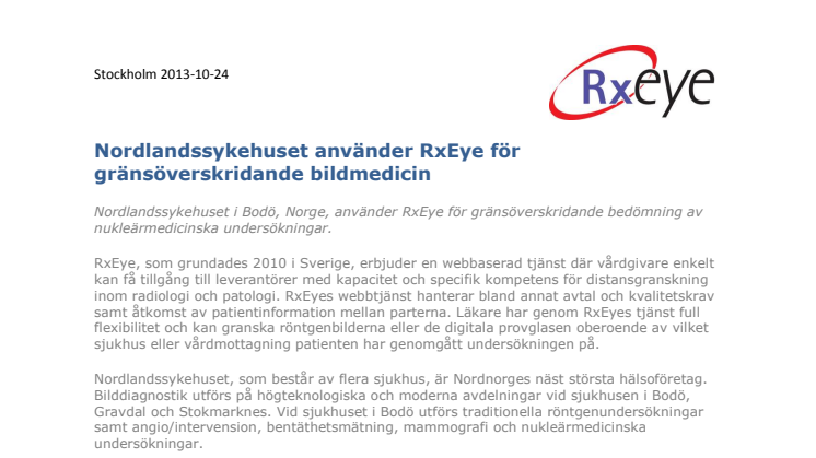Nordlandssykehuset använder RxEye för gränsöverskridande bildmedicin