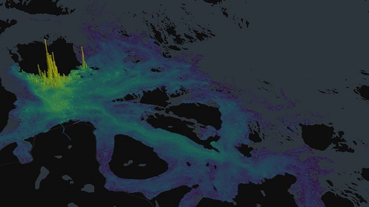 Blålus app. fra Akvaplan-niva: modellert drift av lakeselus for alle norske oppdrettsanlegg. Illustrasjon: Akvaplan-niva