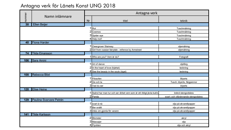 Länets konst Ung antagna 2018