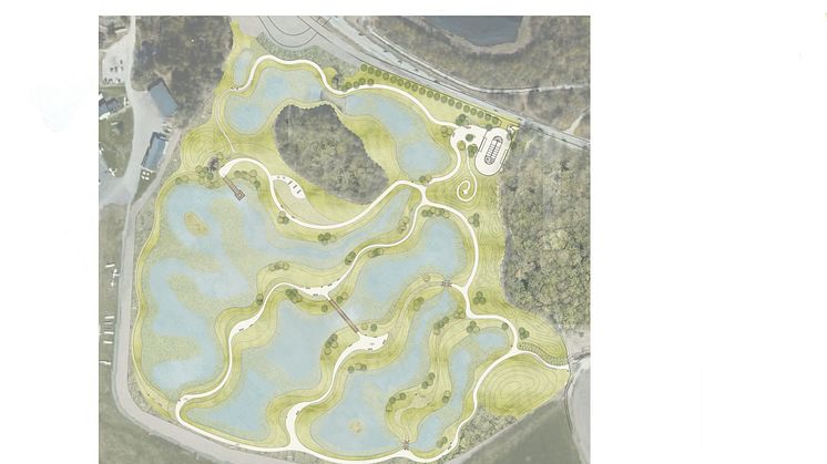 Översiktsbild av hur vattenparken kommer att se ut när en är klar. Illustration: Topia.