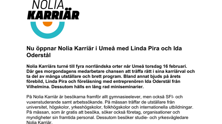 Nu öppnar Nolia Karriär i Umeå med Linda Pira och Ida Oderstål