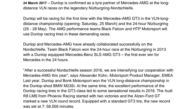 More teams choose Dunlop in GT3 for the Nürburgring-Nordschleife