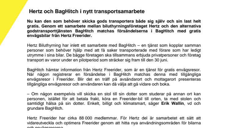 Hertz och BagHitch i nytt transportsamarbete