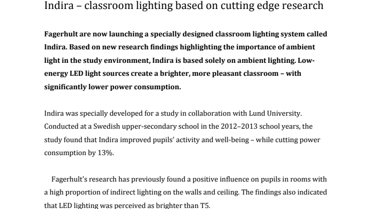 Indira – classroom lighting based on cutting edge research