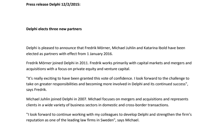 Delphi elects three new partners