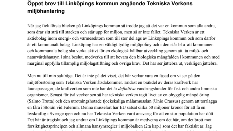 Öppet brev till Linköpings kommun