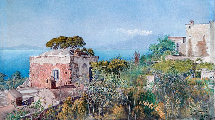 Hugo Alfvén, Vinterädgården Villa di Lourdes Anacapri, 1924. Akvarell 38 x 48 cm. Foto: Lennart Edvardsson, Kungliga Musikaliska Akademien©