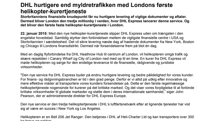 DHL hurtigere end myldretrafikken med Londons første helikopter-kurertjeneste