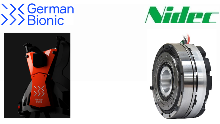 Left: German Bionic Systems' next-gen prototype power suit based on the company's Cray X model; right: Nidec-Shimpo's super flat actuator