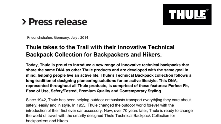 Thule Technical Backpacks series and features