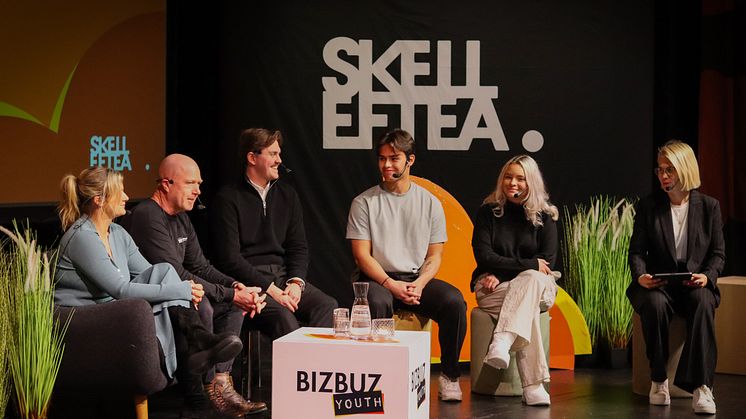 Panelsamtal, från vänster: Emmy Gustafsson Wass, Gunnar Karlsson, William Nilsson, Alexander Bodén, Linnea Booth och Malin Winberg.