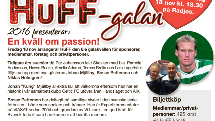 HuFF-galan 2016! Johan Mjällby, Bosse Pettersson, Niklas Holmgren och en hemlig gäst intervjuas av Pär Johansson!