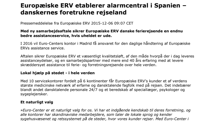 Europæiske ERV etablerer alarmcentral i Spanien – danskernes foretrukne rejseland